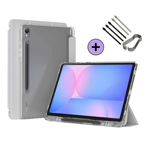 갤럭시탭 S10 FE / S10 FE 플러스 S펜슬 수납 투명 클리어 케이스 북커버 아이친구, 실버그레이, 1개