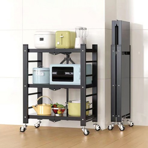 Zuge 접이식 스토리지 랙 만능 수납 이동식 트롤리 선반, 5단 블랙, 1개