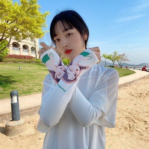 DFMEI 여름 아이스 슬리브 선 스크린 여성 인 암 가드 슬리브 아이스 실크 모든 경기 얇은 섹션, DFMEI더블풀그린멜빵소녀