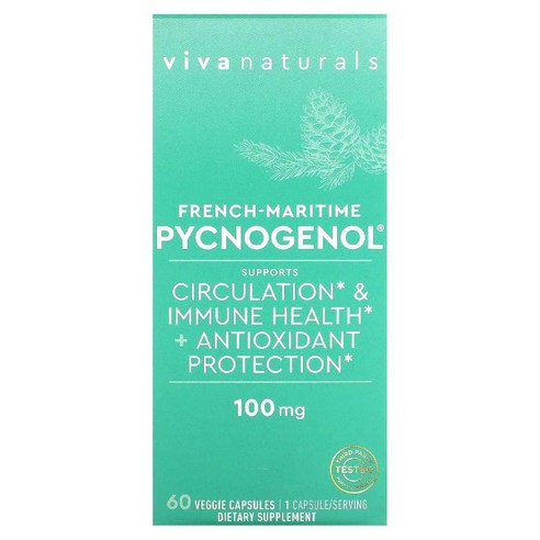 Viva Naturals 비바 내추럴스 프렌치 마린타임 픽노제놀 100mg French-Maritime Pycnogenol, 60정 피크노제놀