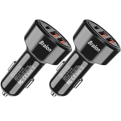 USB C 차량용 충전기[2팩] Bralon 44W(PD 3.0 20W & 듀얼 USB-A 24W/4.8A) 고속 자동차 충전기 어댑터 폰 12/12 프로(최대)/12 미니/11