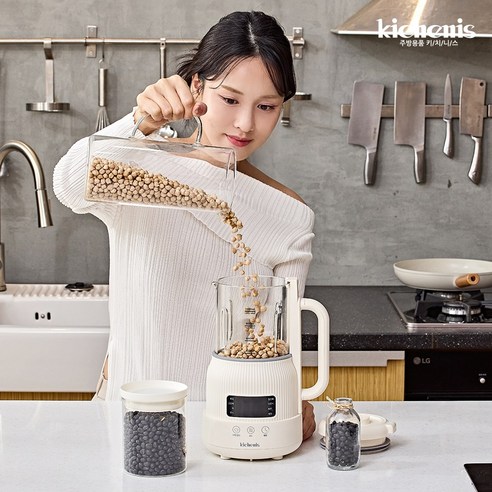 두유제조기 글라스 대용량 만능 죽 이유식 메이커 자동세척 1000ml, 화이트