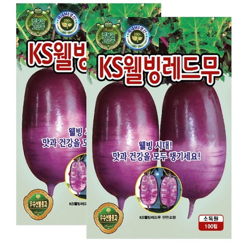 세인화분 웰빙 레드무 100립 - 빨간무 씨 씨앗, 2개