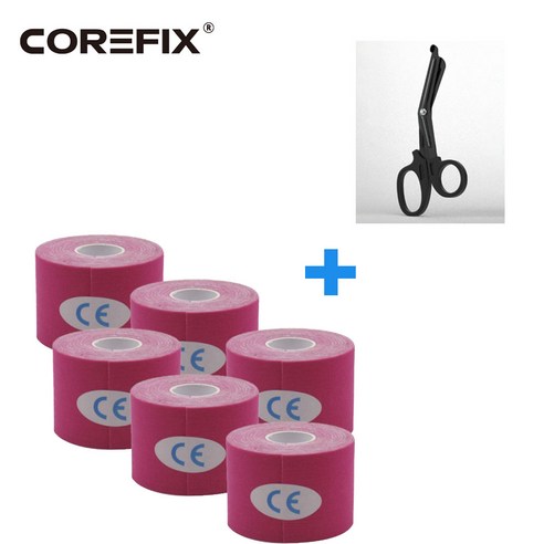 코어픽스 스포츠테이프 6 + 가위 1 근육 머슬 헬스 무릎 키네시올로지 스포츠테이프 테이프 테이핑, 핑크_전용가위, 6개