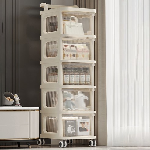 리빙원 서랍형트롤리 이동식기저귀함 이동식 다용도트롤리 트롤리정리함 이동식보관함 수납형트롤리, 2단, 크림
