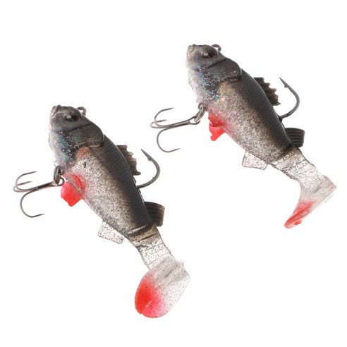 YSSHOP 2Pcs 소프트 리드 낚시 미끼 Swimbaits T 꼬리 주조 미끼, 9.5cm, 블랙, 실리콘