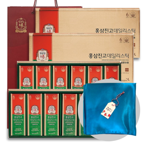 정관장 홍삼정 데일리 홍삼액기스 스틱 30포 쇼핑백 선물세트 (보자기 포함), 2박스, 600ml