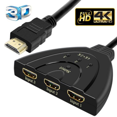 3 포트 자동 HDMI 스위치 스위처 분배기 허브 박스 어댑터 HD 4K X 2K HDTV, 82X16.6mm, 플라스틱, 블랙