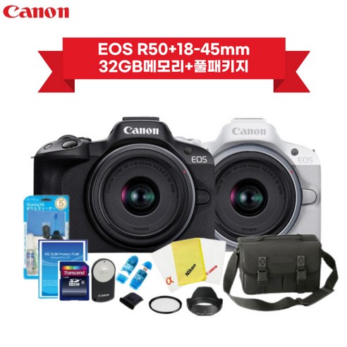 캐논정품 EOS R50+18-45mm kit/32GB메모리 풀패키지, 블랙