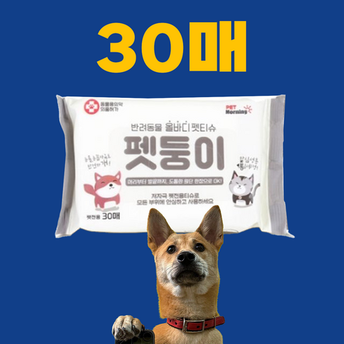 펫모닝 펫둥이 올바디 펫티슈 강아지 고양이 물티슈 30매, 10개, 30개입