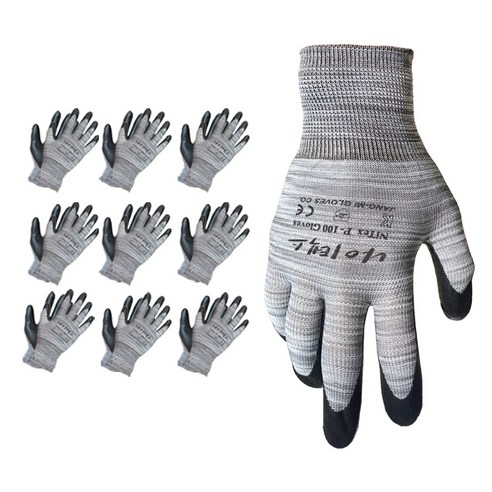 나이텍스 장갑 P100 안전 작업 손바닥 코팅 글러브 10켤레 / Nitex P100 Safety Coating Gloves 10pairs, L, 10개