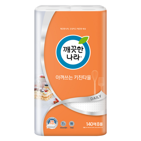깨끗한나라 아껴쓰는 천연펄프 키친타올 140매, 8개