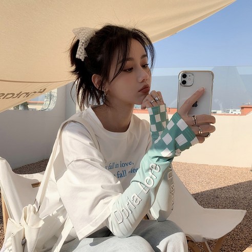 ZZJJC 선블라인드 아이스 여 ins 통기팔 토시 아이스에 롱 슬리브, 엄지 그린