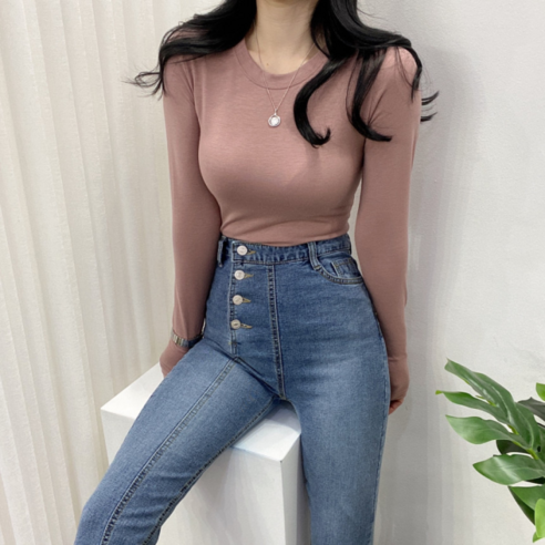 쫀쫀 라운드 슬림 기모 긴팔 티셔츠
