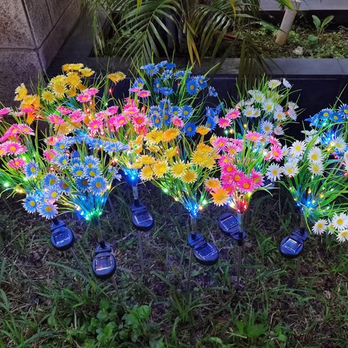 [아띠꼴로] 태양광 조화 태양열 LED꽃 정원등 정원 화단 꾸미기 야외등 조화꽃, 옐로우