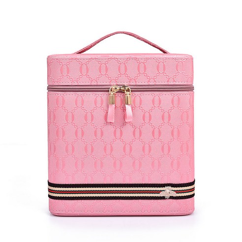 메이크업 가방 휴대용 여성 여행 가방, 핑크 대형 (더블 레이어)