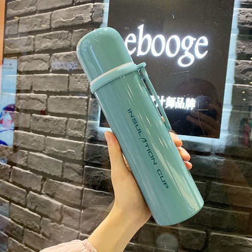 DFMEI 텀블러 여한판 휴대용 대용량 물컵 스테인리스 스틸 심플 인플루언서 홈 남 ins 컵, 공작 녹색 절연 컵 500ml, 컵