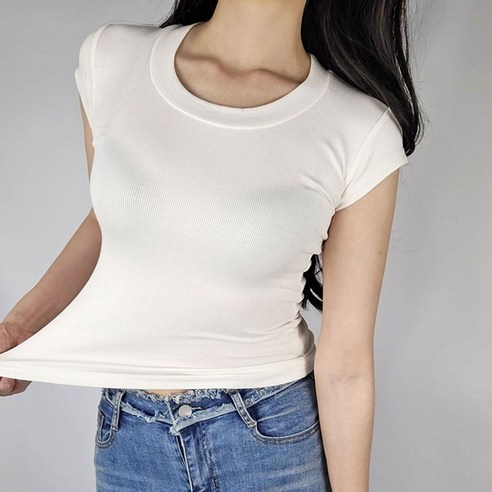 2장가격 여자 코튼소재 얇고 부드러운 라운드넥 반팔 티셔츠 화이트 블랙