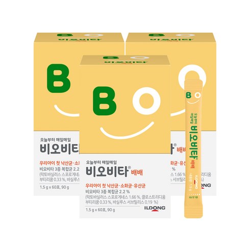비오비타 배배 유아 낙산균 유산균 분말 스틱, 180회분, 3개
