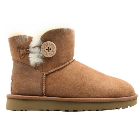 UGG 23FW 미니 베일리 버튼 ll 체스넛 1016422 CHE는 여름용 제품으로, 가벼운 소재와 시원한 착용감이 특징입니다.