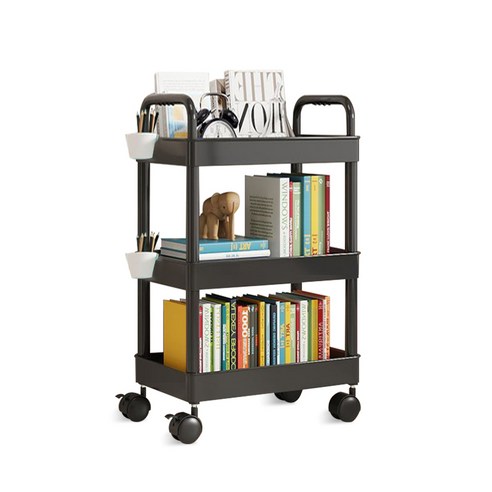 마벨인홈 공간활용 이동식 슬림 책장 감성 트롤리, 옐로우, 3단