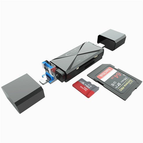 DFMEI 올인원 카드 리더 만능 안드로이드 iPhonetype-c 모바일 PC 겸용 카메라 고속 USB 멀티 SD 카드 TF 메모리 카드 OTG 턴테이블에 적용됩니다, Usb3.0, DFMEI 다섯 카드 리더기와 [블랙]