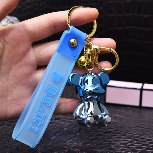 아크릴 현채 곰돌이 귀여운 커플 열쇠고리 아이디어 자동차 가방 열쇠고리 작은 선물, 청색