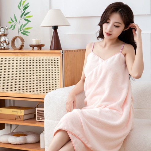 빠른배송 섹시한 오픈백 여름 홈웨어 원피스 목욕가운 거즈 롱 랩드레스 휴양지룩, 1개, 분홍색