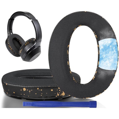 SOULWIT 교체용 이어패드-호환 모델 소니 WH-1000XM2 MDR-1000X 헤드폰 - 고밀도 폼 소음 차단, Cooling Gel, Black+Gold, 1개