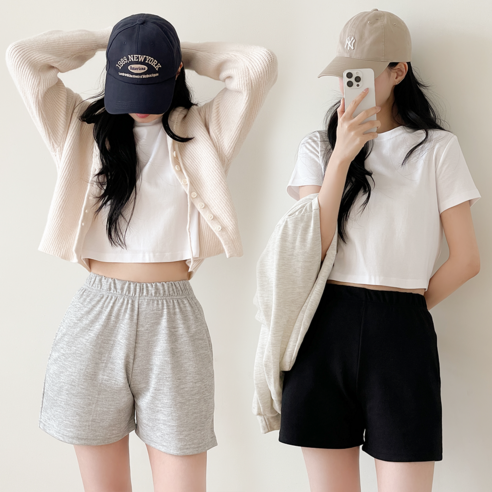 린제이 밴딩 여자 트레이닝 4부 숏 팬츠 홈웨어 반바지