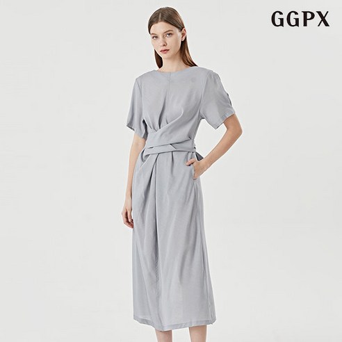 GGPX미니멈 드레이프 꼬임 롱 반팔 원피스 GOBOW058D1231743