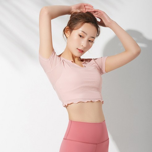 곰팡이 가장자리 스포츠 탑 통기성 피부 친화적 인 요가 반팔 슬림 짧은 피트니스 의류 티셔츠