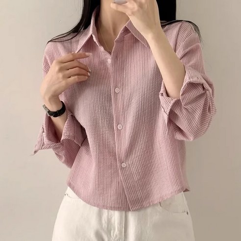 유콩샵 [여름셔츠BEST!] 스트라이프 링클 카라 긴팔 셔츠 남방 5color