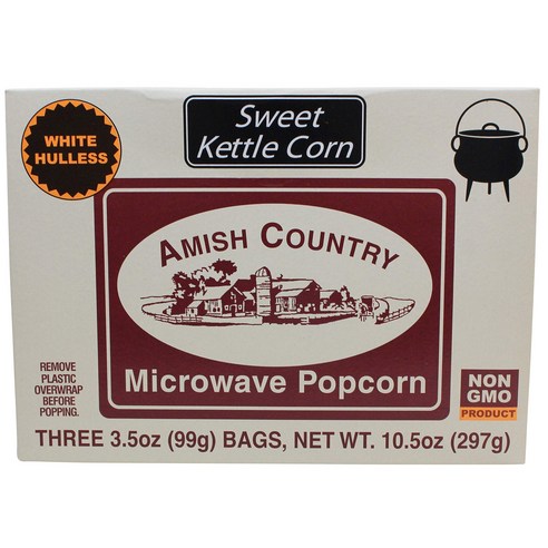 Amish Country Popcorn 전자레인지용 팝콘 스위트 케틀콘 3봉지 각 99g3.5oz, 1개