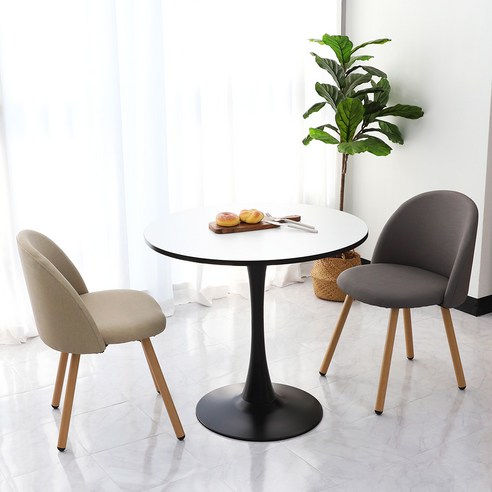 지엠퍼니처 퓨레스 X 화이트 원형 홈카페 테이블 2인용 식탁세트 (의자포함), 06. 600 옐로우엣지+화이트하부 (FWZ), 03. 도도 2개 (화이트)