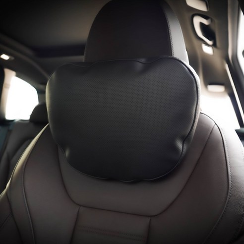 천연 나파 가죽 자동차 목 쿠션 SORONA BMW 벤츠 볼보 차량용, 1개, 카본블랙