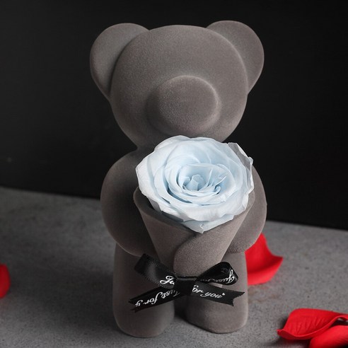 [LOVE MQ] 선물 상자 + 로즈 곰 아름다움과 야수 진짜 말린 꽃 영원한 로즈 크리스마스 장식 웨딩 장식 발렌타인 데이 선물, 하나, 라이트 블루