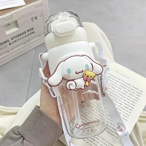 칼노 산리오 텀블러 보온보냉 원터치 물컵 물병 휴대용 쿠로미시나모롤 어린이, 시나모롤, 1개, 600ml