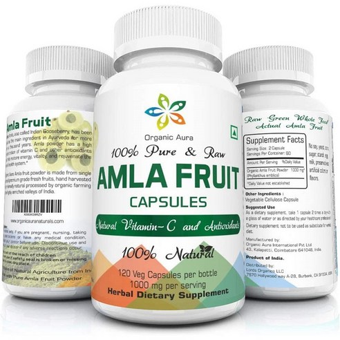 Organic Aura Amla 암라 추출물 1000mg 120캡슐, 1개, 120정