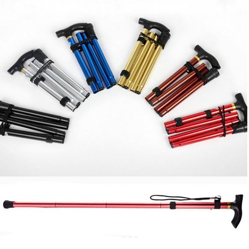 픽앤조이 한발 접이식 높이조절 노인지팡이, 1개, 레드