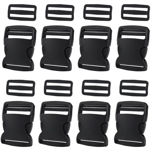 16Pcs 50mm 사이드 릴리스 플라스틱 버클 러기지 스트랩 펫 칼라 백팩 수리 웨빙 텐트용 트라이 글라이드 포함 - 봉제 불필요! 블랙입니다