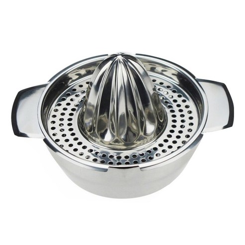 Manual Stainless Steel Fruit Squeezer Hand Juicer Lid Rotation Press Reamer with a Bowl & Strainer, 하나, no1