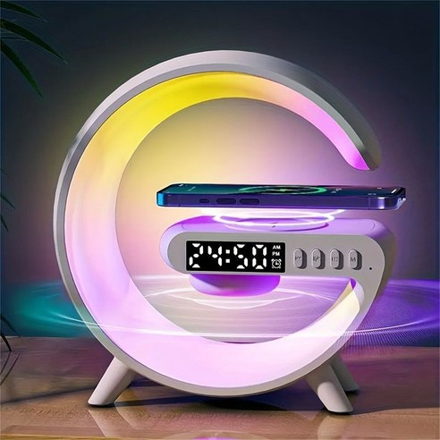 Sunnye 음악 동기화 변색 무드등 감성 RGB 조명 스마트 led 시계조명 고속 무선충전 무드등, 흰색