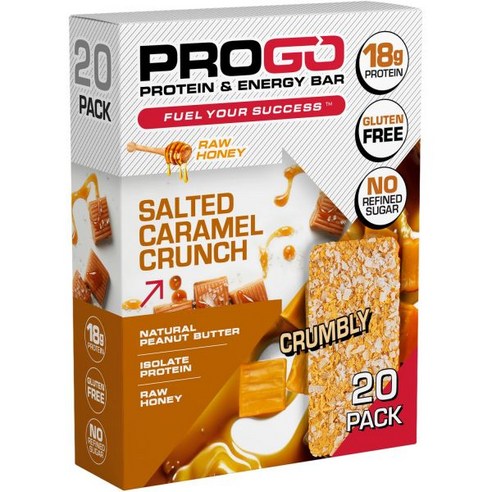 ProGo 단백질 바 고단백질 에너지 버라이어티 팩 20팩, 없음, 없음, 3) 솔티드 캐러멜 - 20-Pack