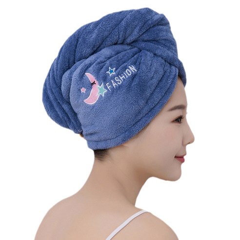 산호 양털 건조 헤어 모자 소프트 샤워 헤어 타월 흡수성 빠르게 건조 머리, 회색 파란색