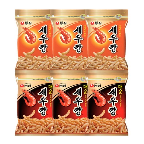 농심 스낵 대용량 지퍼백 새우깡+매운새우깡 3개씩