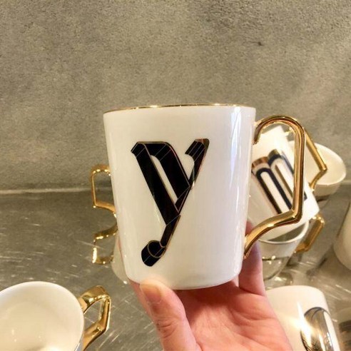 위플립 골드 이니셜 알파벳 머그컵 350ml, Y, 1개