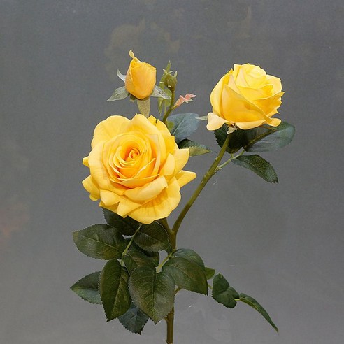 GU 현실적인 손 느낌 보습 시뮬레이션 실크 꽃 가짜 꽃 Litchi 장미 꽃병 꽃꽂이 장식, 노란색 (단일 지점), 하나