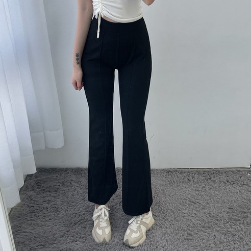 VANANA2 여성 편한룩 집앞룩 허리 밴딩 핀탁 부츠컷 나팔 팬츠