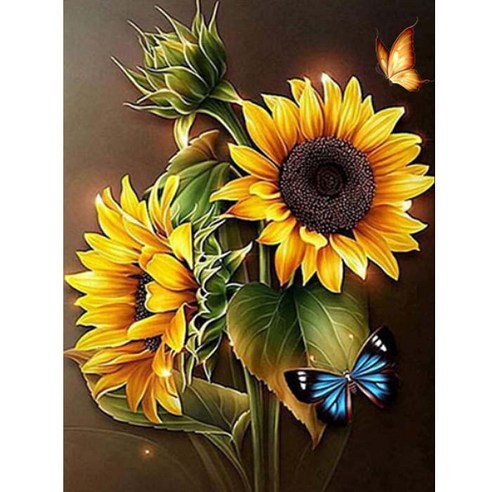 JISAN 보석십자수 캔버스형 세트 50x40cm JB01, 해바라기 두송이, 1개